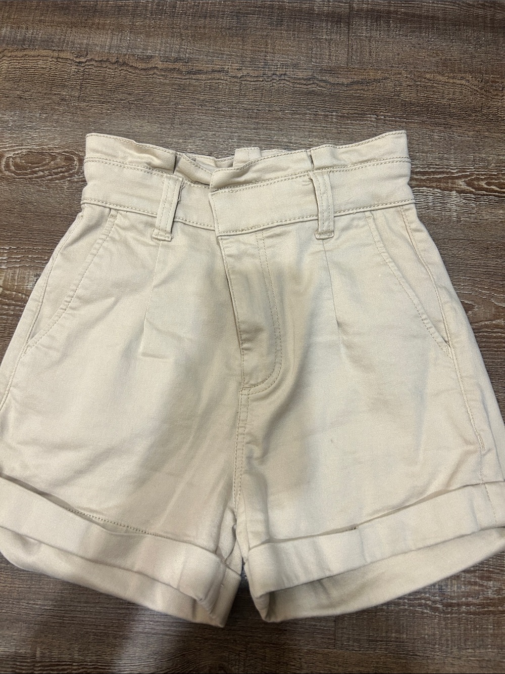 Express High-Waist Paperbag Shorts in Cream